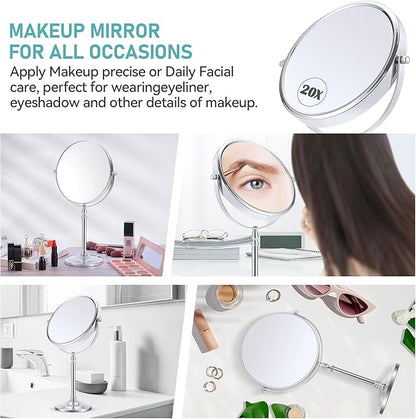 MIYADIVA Magnifying Mirror 20x, Double Sided 1X & 20X Magnifying Mirror on Stand, Large Tabletop Magnified Vanity Mirror, Magnified Mirrors with 360°Rotation for Bathroom or Bedroom,8 Inches