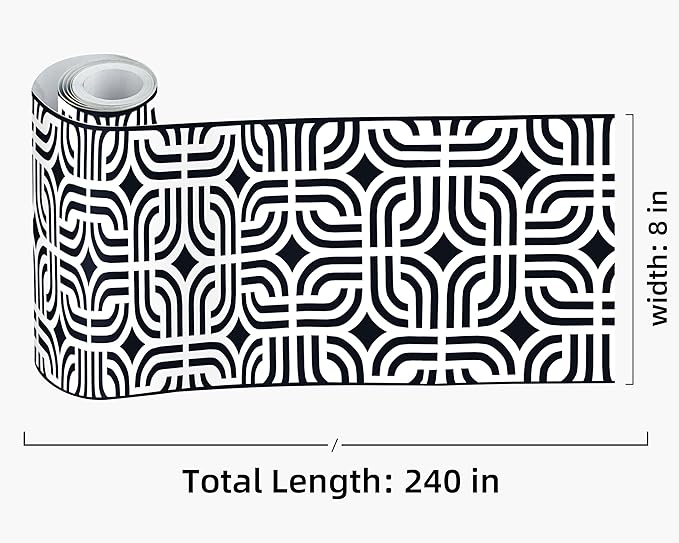 FLFK Wallpaper Border - Black and White Peel and Stick Wall Borders Decal Trim Geometric Pattern 8" x 240"