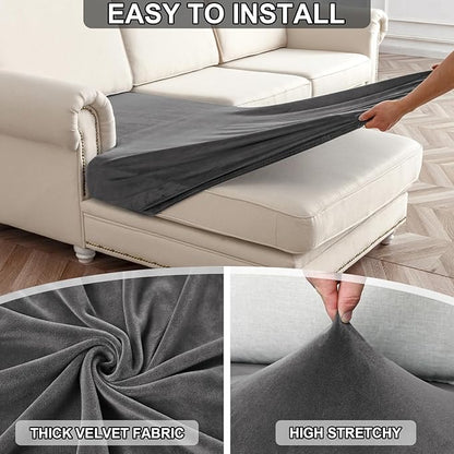 NAISI Waterproof Couch Cushion Covers Thick Velvet Fabric Washable Sofa Slipcovers 3 Pieces Individual Sectional Couch Covers with Elastic Bottom(3 Pcs for 3-Seat or Backrest,Grey)