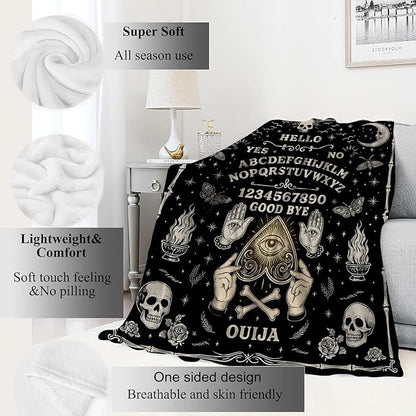 Ouija Board Blanket Halloween Holiday Decor Gothic Spirit Witch Throw Gifts for Kids Adults Lightweight Soft Fleece Sun Moon Skeleton Skull Witchy Blankets for Horror Spooky Decoration 60x80in