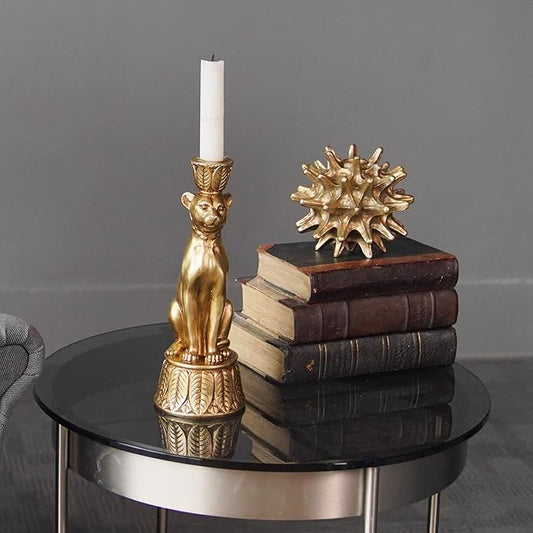 Candle Stick Holder Table Decor - Leopard Resin Modern Golden Candlestick Holder Coffee Table Decor Gold Candle Stand for Living Room 3.25 x 3.25 x 9.25 Inch Guichifun