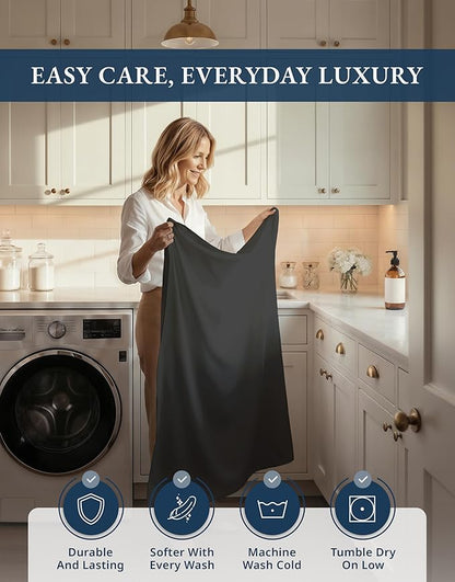 LANE LINEN 100% Egyptian Cotton Cal King Sheets- 1000TC Long Staple Mercerized Cotton No Pill Fade Resistant Silky Sateen Weave for Soft & Comfy Good Night Sleep, Deep Pocket Fits 15" Mattress-Black