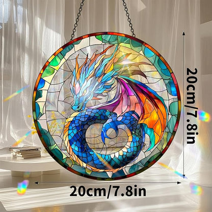 VAIIEYO Dragon Acrylic Sun Catcher Window Hanging Decoration, 7.8 Inch Double-Sided Light Reflecting Ornament for Window, Garden, Porch or Balcony Decor, Housewarming, Gift for Natural Lovers