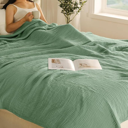 100% Cotton Muslin Blanket Twin XL Size 66" x 90" for Bed Couch Summer Gauze Blanket for Adults Lightweight and Breathable Dark Green