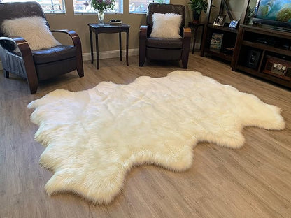 LAMBZY Faux Sheepskin Super Soft Hypoallergenic Silky Shag Rug for Living Room, Kids Room, Sofa (Octo 8 Pelts 6'x8', Cream)