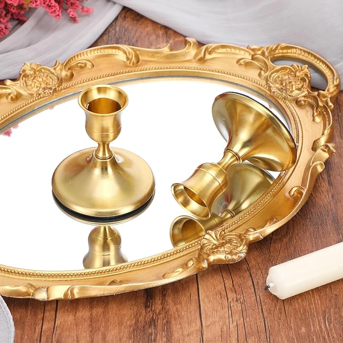 12 Pcs Gold Brass Taper Candle Holders Vintage Metal Candlestick Holders Set for Wedding Table Centerpiece, Christmas Mantel, and Home Decor