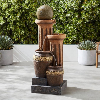 Sphere Jugs and Columns 50" High Large Rustic Indoor Outdoor Decor Faux Stone Floor Fountain with Light LED Standing Waterfall Water Feature for Outside Garden Patio Yard Backyard - John Timberland