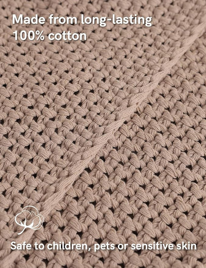YnM Chunky Cotton Knit Throw Blanket, Cable Knit Throws for Bed Couch Sofa, Comfy & Relaxing, Decorative Piece for Farmhouse Modern Boho Rustic Scandinavian Chic Vibe, Beige 40x50 Inches