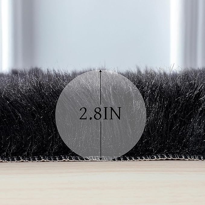 Faux Fur Rug Sheepskin Shag Fluffy Fuzzy Black 3x4 ft Rugs for Bedroom Bedside Bed Floor Living Room Plush Rectangle High-Density Cushion Carpet Super Sofa Cover