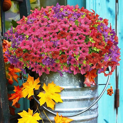 10 Bundles Spring Artificial Flowers for Outdoor,UV Resistant Fade Proof Outdoor Fake Flowers, No Maintenance Needed for Porch, Yard, Garden Decor-Fully Enjoy Your Free Time