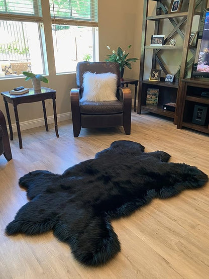 LAMBZY Faux Sheepskin Super Soft Hypoallergenic Silky Shag Bear Rug for Living Room, Kids Room, Sofa (2'x3', Black)