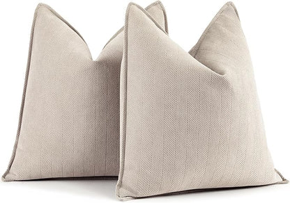 ZWJD Beige Pillow Covers 24x24 Set of 2 Chenille Throw Pillow Covers with Elegant Design Soft and Luxurious Decorative Throw Pillows for Couch, Bed, and Home Decor