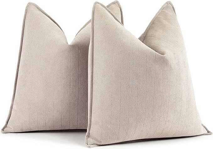 ZWJD Beige Pillow Covers 22x22 Set of 2 Chenille Throw Pillow Covers with Elegant Design Soft and Luxurious Decorative Throw Pillows for Couch, Bed, and Home Decor