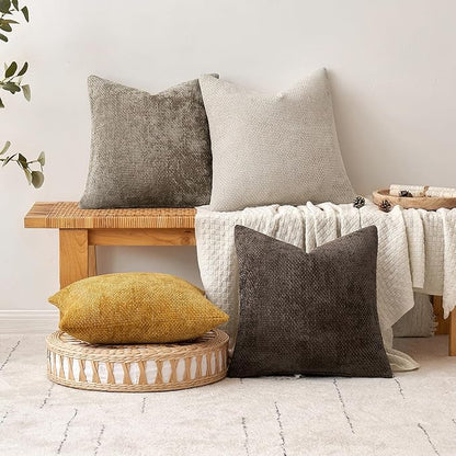 MIULEE Pack of 2 Euro Sham Pillow Covers 24x24 Inch Neutral Gold Modern Boho Accent Decorative Throw Pillow Covers Soft Chenille Farmhouse Cushion Covers for Home Decor Couch Bed Sofa Living Room
