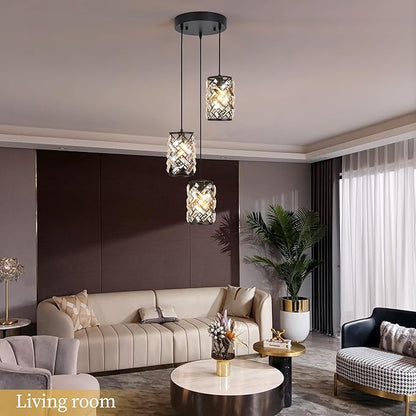 Black Crystal Pendant Lights Kitchen island, Adjustable Hanging Chandelier with Ambient Lighting, 51 Inch Chain, E12 Base, Plated Modern Farmhouse Fixture for Dining Room, Bedroom, Living Room