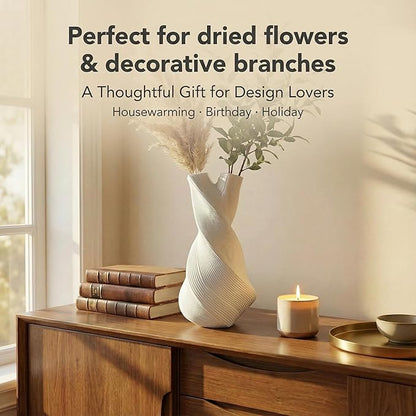 Modern Sculptural Twisted Vase, 8.66 Inch Waterproof 3D Printed Flower Vase for Fresh or Dried Flowers, Minimalist Art Vase for Home Decor, Contemporary Centerpiece & Valentine’s Day Gift