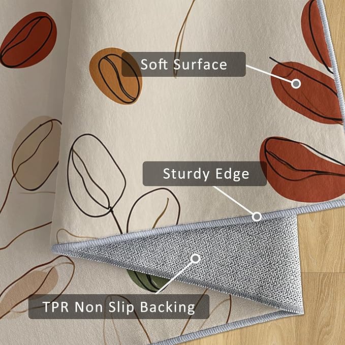 Bohemian Rug, Large 8x12 Area Rugs Modern Simple Abstract Line Art Leaf Pattern for Living Room, Bedroom, Bohemian Home Decor Accessories Indoor Carpet, Non Slip & Machine Washable