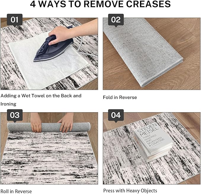 Modern Abstract Entryway Rug Indoor 2x3 Washable Rug Non-Slip Soft Small Area Rug White Black Grey Taupe Kitchen Mats Thin Print Faux Wool Floor Carpet Throw Rugs for Entrance Bedroom Office