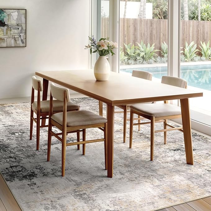 10x12 Area Rug for Living Room - Washable Abstract Rus Modern Neutral Soft Rug for Bedroom Dining Room No Slip Low Pile Carpet for Nursery Home Office - Charcoal Grey
