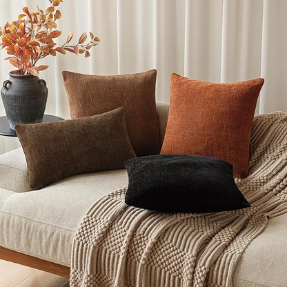 Foindtower Pack of 2 Soft Textured Chenille Throw Decorative Pillow Covers Square Accent Solid Cushion Cover Cozy Neutral Farmhouse Pillow Case for Couch Sofa Bedroom Living Room 26x26 Inch,Orange