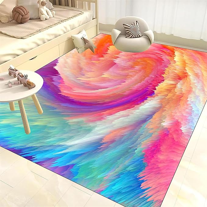 Modern Abstract Washable Non-Slip Colorful Swirling Water Wave 2x5ft Area Rugs for Living Room, Bedroom, Dining Room, Kitchen, Office