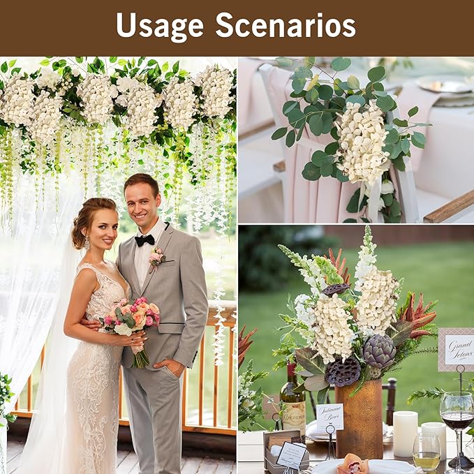Hydrangea Artificial Flowers,Fall Hydrangeas Artificial Flowers, Fake Fall Dried Hydrangea Decoration,Faux Silk Flower with Stems Winter Decor Without Vase（Cream White 8PCS