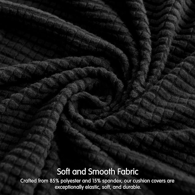 CHUN YI 2 Piece Couch Cushion Covers for Sofa Seat Slipcovers Suitable with Spandex Jacquard Washable Fabric (2 Piece Sofa Cushion Covers, Black)