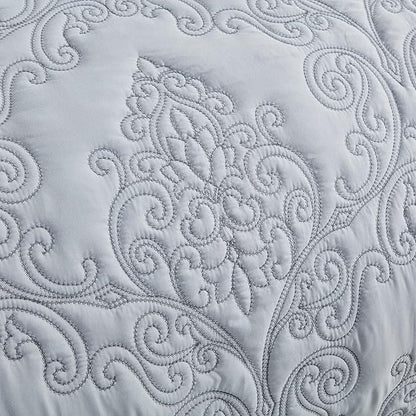CHIXIN Bedspread Coverlet Set Queen Size - Lightweight Bedding Cover - Beautiful Stitching - 5 Piece Reversible Bedspread - Luxury Damask Paisley Pattern (Queen, Light Grey)