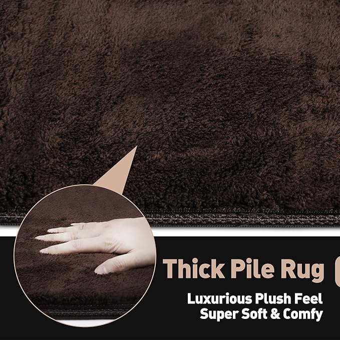 PURE ERA Carpet Stair Tread Landing Mat Area Rug Ultra Plush Shag Soft Non Slip Skid Resistant Tape Free Indoor Doormat Washable Reusable Dark Brown 2' X 3'