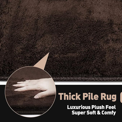 PURE ERA Carpet Stair Tread Landing Mat Area Rug Ultra Plush Shag Soft Non Slip Skid Resistant Tape Free Indoor Doormat Washable Reusable Dark Brown 2' X 3'