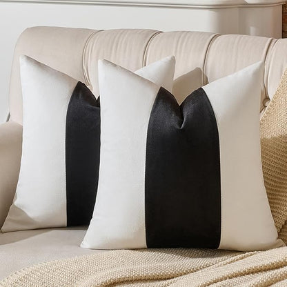AmHoo Pack of 2 Velvet Panel Cotton Pillow Covers Decorative Pillowcase Cushion for Couch Sofa Bedroom 18 x 18-Inch Black