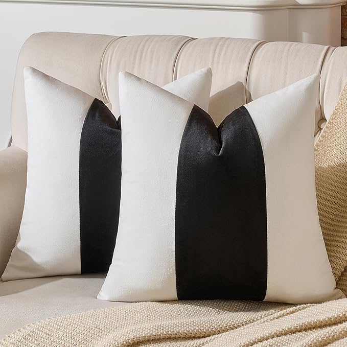 AmHoo Pack of 2 Velvet Panel Cotton Pillow Covers Decorative Pillowcase Cushion for Couch Sofa Bedroom 20 x 20-Inch Black