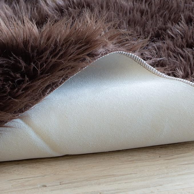 Super Area Rugs Ultra Soft & Fluffy Faux Sheepskin Rug, Dark Brown 6 x 9 Feet Carpet for Bedroom Living Room