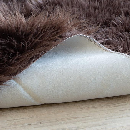 Super Area Rugs Ultra Soft & Fluffy Faux Sheepskin Rug, Dark Brown 6 x 9 Feet Carpet for Bedroom Living Room