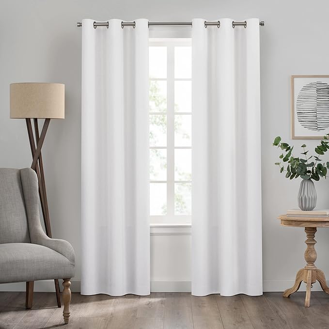 Eclipse Kendall Solid Textured Blackout Thermal Insulated Lining Grommet Window Curtain for Bedroom (1 Panel), 42 in x 63 in, White