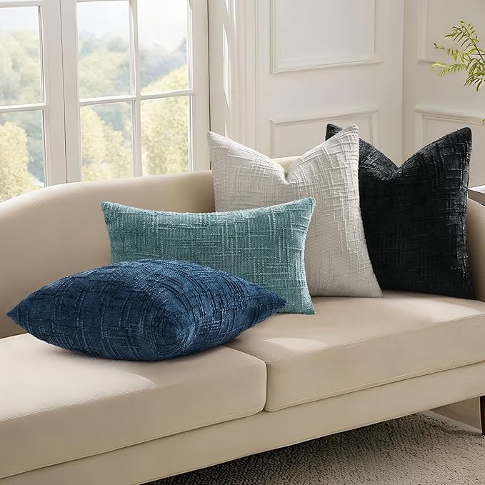 decorUhome Spring Teal Chenille Throw Pillow Covers 18x18 Set of 2 Textured Slubby Couch Pillow Covers Farmhouse Accent Modern Neutral Decorative Pillow Cases for Bed Sofa Living Room
