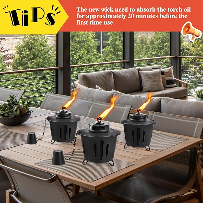 4 Pack Citronella Table Top Torches, 15oz Mini Fire Pit Tabletop Torch for Outside, Metal Tabletop Flame Torch Includes Long Lasting Wick and Snuffer for Yard, Patio, Deck, Garden, Party