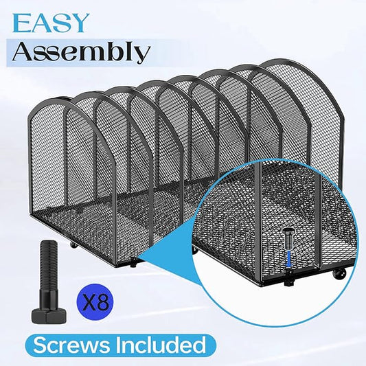 7-Section Desk File Organizer, Mesh Desktop Organizer File Sorter Office Organization Letter Holder, Vertical Desktop File Holder for Office Home, Black