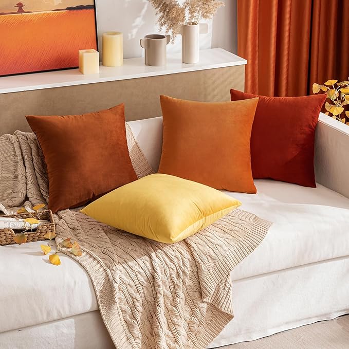 MIULEE Velvet Throw Pillow Covers 12x20 Inch, Pack of 2 - Orange, Soft Solid Lumbar Decorative Pillow Covers Modern Luxury Home Decor for Chair Couch Sofa Bedroom Livingroom