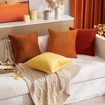 MIULEE Velvet Throw Pillow Covers 12x20 Inch, Pack of 2 - Orange, Soft Solid Lumbar Decorative Pillow Covers Modern Luxury Home Decor for Chair Couch Sofa Bedroom Livingroom