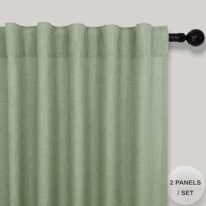 Sage Green Curtains 38 Inch Wide for Bedroom 2 Panels Back Tab Rod Pocket Semi Sheer Privacy Cotton Textured Light Filter Light Green Linen Curtains for Living Room Neutral Decor Width 38 x 96 Long