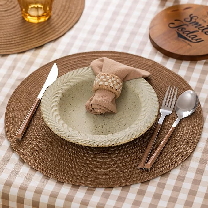 Round Placemats Set of 12 Woven Placemats Washable Braided Table Mats for Dining Table Heat Resistant Non-Slip Circle Place Mats(Brown)