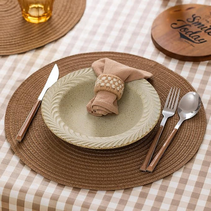 Round Placemats Set of 8 Woven Placemats Washable Braided Table Mats for Dining Table Heat Resistant Non-Slip Circle Place Mats(Brown)