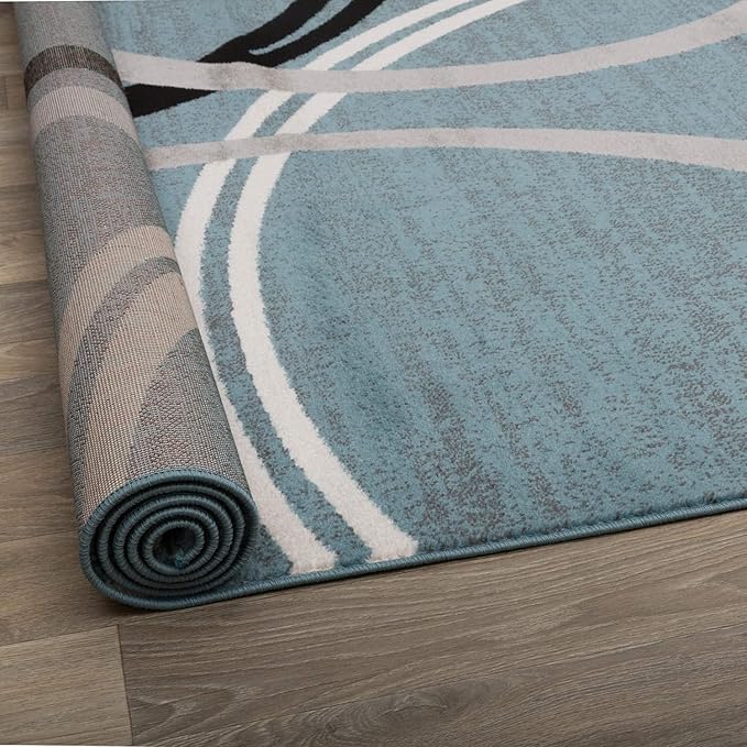 Rugshop Modern Wavy Circles Design Area Rug, Fade-Resistant Carpet for Living Room, Bedroom, or Dining Room, Blue, 5'3" x 7'3"