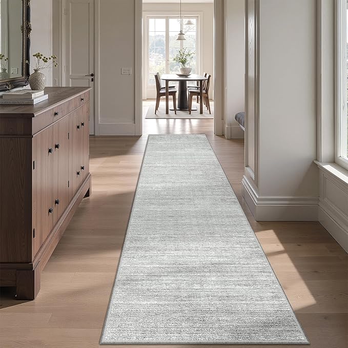 Valenrug Washable Rugs 2x12 - Stain Resistant 2x12 Area Rugs for Living Room, Non Slip Backing Large Area Rugs for Bedroom, Folable Machine Washable Area Rug (2'x12', Grey)