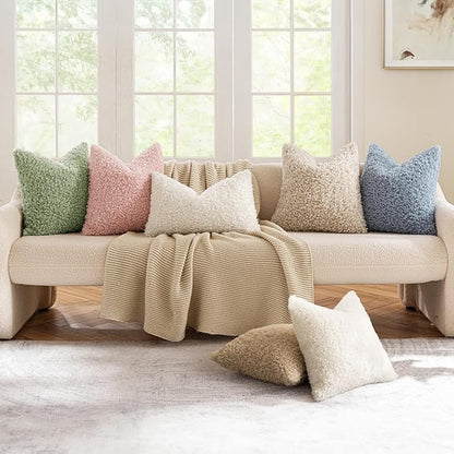 MIULEE Pack of 2 Light Green Faux Fur Throw Pillow Covers 18x18 Inch Boucle Decorative Sherpa Spring Pillow Covers Fuzzy Accent Soft Sheepskin Fleece for Boho Home Decor Sofa Living Room Couch Bed