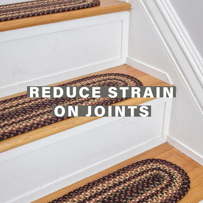 Homespice Prescott Jute Braided Stair Tread, Country Primitive Decor, Set of 13, Black and Red 8x28 Rectangle Rugs for Stairs - Easy to Clean, Tightly Stitched and Durable