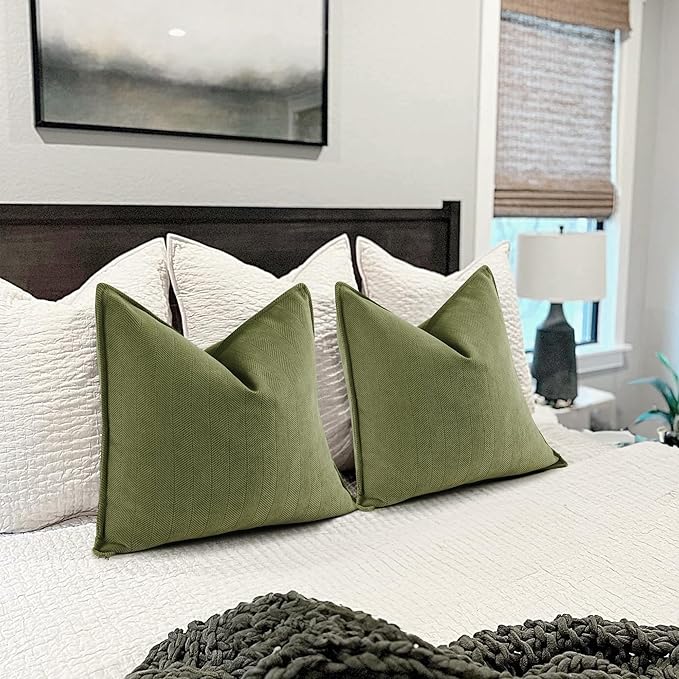 ZWJD Olive Green Pillow Covers 20x20 Set of 2 Chenille Throw Pillow Covers with Elegant Design Soft and Luxurious Decorative Throw Pillows for Couch, Bed, and Home Decor