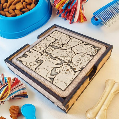 American Pit Bull Terrier Dog Wooden Puzzle Coaster - Unique Gift for Pitbull Dog Lovers, Wooden Jigsaw Drink Coaster, Decorative Pit Bull Puzzle for Coffee Tables and Home Decor