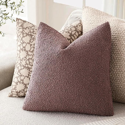 Foindtower Pack of 2 Textured Boucle Throw Pillow Covers Accent Solid Decorative Pillow Cases Cozy Woven Couch Cushion Case for Chair Sofa Bedroom Living Room Home Decor 20x20 Inch Dark Purple